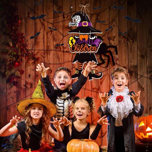 علامة الهالوين - أشم رائحة الأطفال ديكور معلق خفافيش ديكور جداري Hocus Pocus معلق أرجل ساحرة قبعة زينة لتزيين باب غرفة المنزل في الهالوين in Kuwait