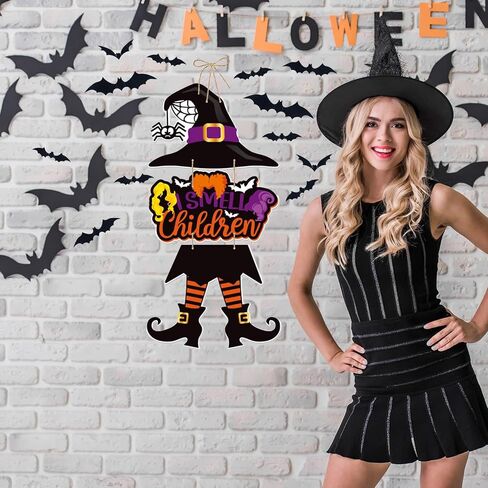 علامة الهالوين - أشم رائحة الأطفال ديكور معلق خفافيش ديكور جداري Hocus Pocus معلق أرجل ساحرة قبعة زينة لتزيين باب غرفة المنزل في الهالوين in Kuwait