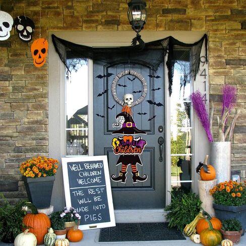 علامة الهالوين - أشم رائحة الأطفال ديكور معلق خفافيش ديكور جداري Hocus Pocus معلق أرجل ساحرة قبعة زينة لتزيين باب غرفة المنزل في الهالوين in Kuwait