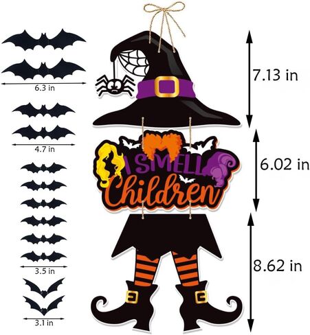 علامة الهالوين - أشم رائحة الأطفال ديكور معلق خفافيش ديكور جداري Hocus Pocus معلق أرجل ساحرة قبعة زينة لتزيين باب غرفة المنزل في الهالوين in Kuwait