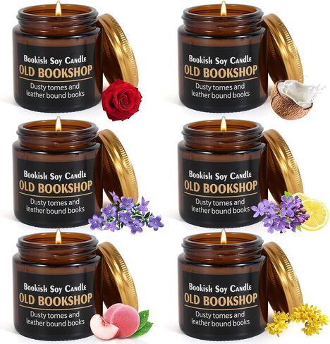 6 قطع هدايا لمحبي الكتب للنساء، هدايا كتابية للنساء، هدايا شموع مكتبة قديمة، هدايا شموع الصويا لمحبي الكتب، هدايا شكر لمكتبة القراءة in Kuwait