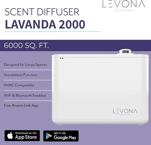 Levona Scent Lavanda 2000 Diffuser - HVAC System with Smart App Control, Scent Diffuser for Whole House, Office, Hotel, & Large Spaces - Coverage 6000 sq ft - Includes Miami Dreams 700ml Essential Oil in Saudi Arabia