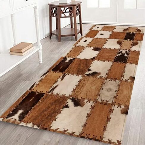 Cowhide Rug for Living Room Brown Runner Rug for Hallway 2x6 Farmhouse Western Throw Rug,Patchwork Cow Fur Print Area Rug Non-Slip Floor Carpet for Bedroom Living Room Entrance Door Mat Washable Rug in Saudi Arabia