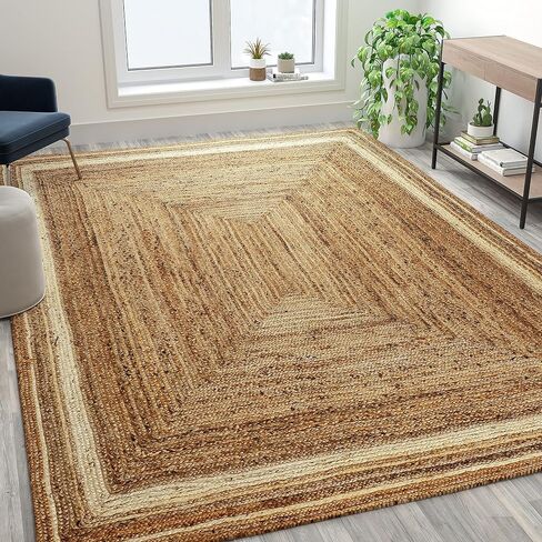 سجادة منطقة الجوت المصنوعة من الألياف الطبيعية من Flash Furniture مقاس 8 × 10 بوصة - سجادة جوت داخلية مضفرة - سجاد منطقة طبيعية in Saudi Arabia
