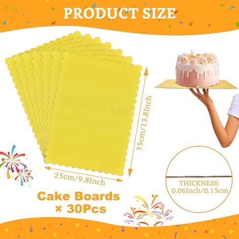 30 Pcs Gold Cake Boards Rectangle, 14 x 10 Inch Cardboard Cake Base Boards, Sturdy Greaseproof Cake Plate for Desserts and Pastries in Saudi Arabia