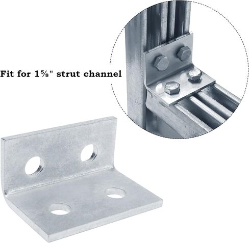 4 قطع دعامة زاوية مجمعة مكونة من 4 فتحات لقناة تبختر 1-5/8 بوصة، موصل على شكل حرف L 90 درجة، يقبل مسمار 1/2 بوصة، فولاذ مجلفن كهربائيًا، سمك 4.7 مم in Kuwait
