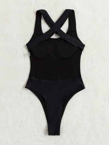 MakeMeChic Women's One Piece Swimsuit Crisscross Backless Square Neck High Cut Bathing Suits in Saudi Arabia