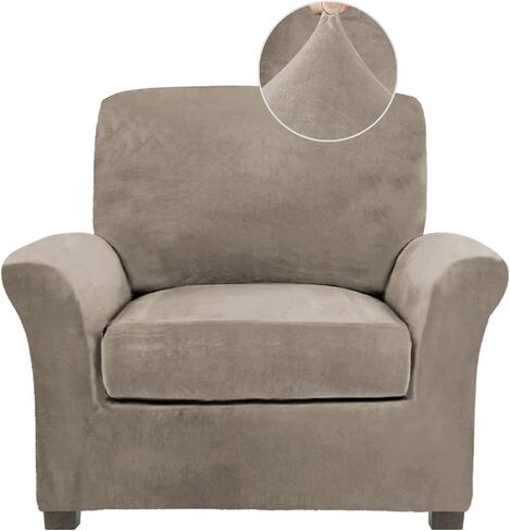 FY FIBER HOUSE أغطية أريكة لغرفة المعيشة غطاء منزلق للكرسي بذراعين قطعتين واقي مخملي قابل للتمدد للكلاب والحيوانات الأليفة قابل للغسل، رمادي داكن (36.5"-47.5") in Kuwait