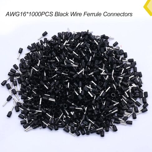 Twidec/1000 قطعة AWG16 سلك الحلقات محطات الطويق سلك تجعيد دبوس موصل طرفي سلك ينتهي محطات الأسود VE1508-BK in Saudi Arabia