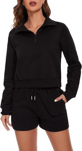 Women's 2 Piece Outfits Sets Sweatsuit Half Zip Sweatshirts and shorts with pockets Lounge Sets Tracksuits in Saudi Arabia