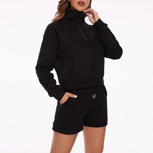 Women's 2 Piece Outfits Sets Sweatsuit Half Zip Sweatshirts and shorts with pockets Lounge Sets Tracksuits in Saudi Arabia