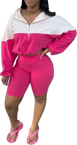 acelyn Two Piece Sets for Women Long Sleeve Half Zip Crop Top and High Waist Sweat Short Sets Tracksuit Lounge Sets in Saudi Arabia