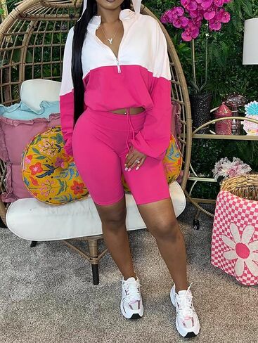 acelyn Two Piece Sets for Women Long Sleeve Half Zip Crop Top and High Waist Sweat Short Sets Tracksuit Lounge Sets in Saudi Arabia