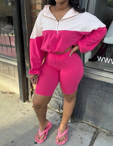 acelyn Two Piece Sets for Women Long Sleeve Half Zip Crop Top and High Waist Sweat Short Sets Tracksuit Lounge Sets in Saudi Arabia