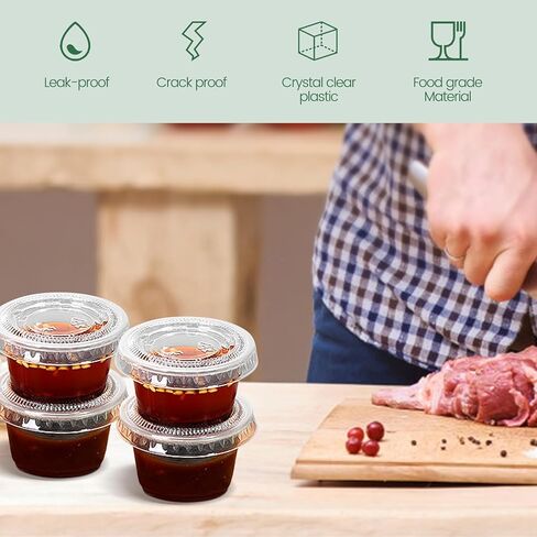 SJORHNUS 5 oz Disposable Plastic Portion Cups with Lids,Clear Dessert Cups for Souffle Jello Shot Pudding Ice Cream,100 Sets Small Condiment Cups in Kuwait