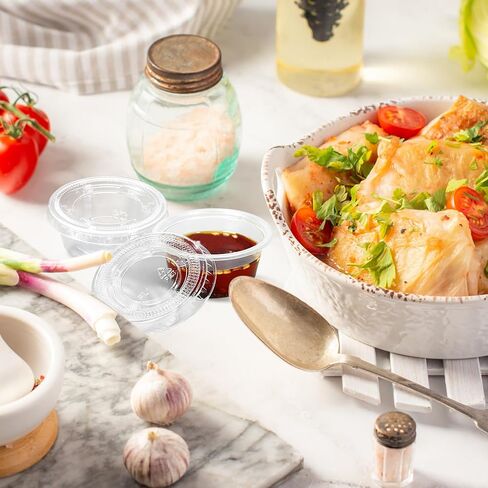 SJORHNUS 5 oz Disposable Plastic Portion Cups with Lids,Clear Dessert Cups for Souffle Jello Shot Pudding Ice Cream,100 Sets Small Condiment Cups in Kuwait