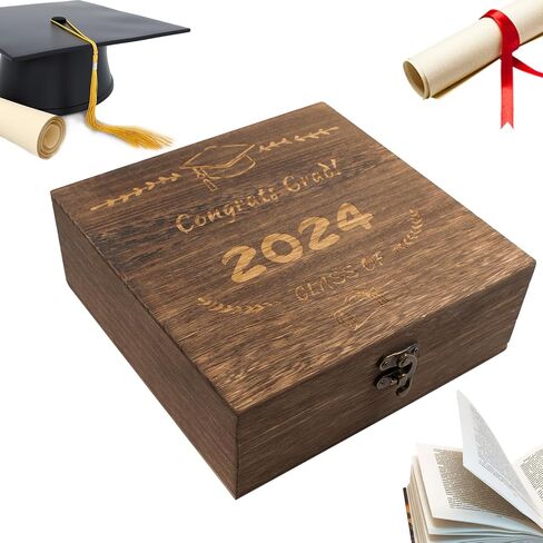 Graduation Gift Box Wooden Graduation Keepsake Box Engravong Graduation Cap Graduation Gift for Him Decorative Memory Box Class of 2024 Graduation Gift for Graduate High School College Party in Saudi Arabia