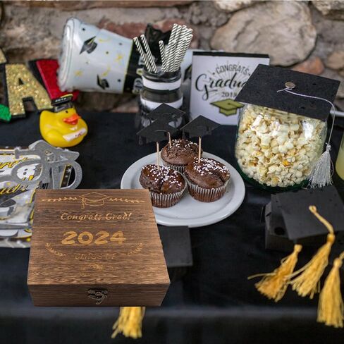Graduation Gift Box Wooden Graduation Keepsake Box Engravong Graduation Cap Graduation Gift for Him Decorative Memory Box Class of 2024 Graduation Gift for Graduate High School College Party in Saudi Arabia