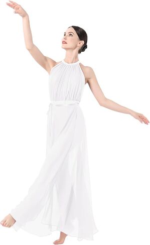 AFAVOM Women's Lyrical Dance Costume Shiny Metallic Lyrical Dress Leotard + Flowy Tulle Skirt 2PCS Contemporary Dance Costume in Kuwait
