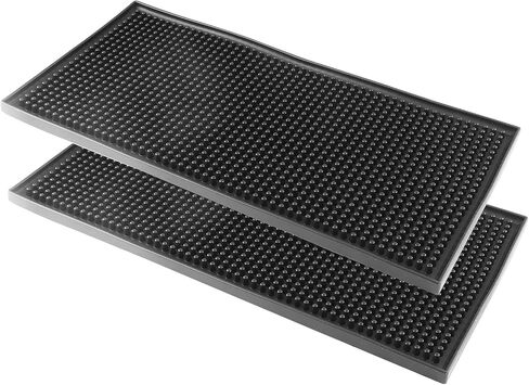 Silicone Bar Mat Set of 2, 6" x 12" Bar Service Spill Mat, Non-Slip Waterproof Cocktail Bartender Cup Drying Mats for Bar Countertop - Black in Saudi Arabia