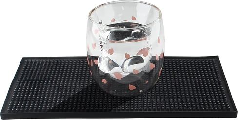 Silicone Bar Mat Set of 2, 6" x 12" Bar Service Spill Mat, Non-Slip Waterproof Cocktail Bartender Cup Drying Mats for Bar Countertop - Black in Saudi Arabia