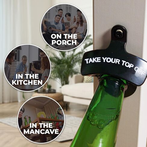 Bottle Opener Wall Mounted - Take Your Top Off opener - Cool &Funny Beer Opener - Perfect for Men, Dad, Boyfriend, Beer Lovers - Durable Black Wall Mounted Beer Accessories in Saudi Arabia