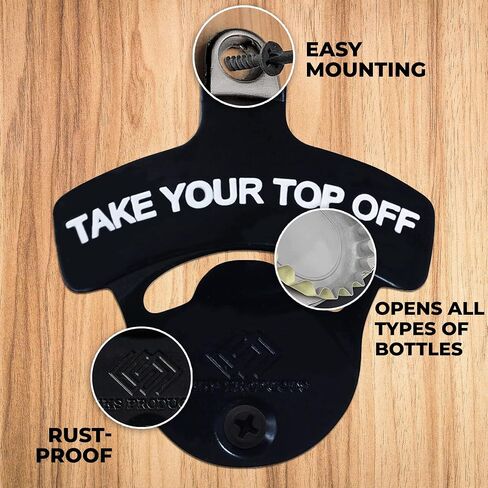 Bottle Opener Wall Mounted - Take Your Top Off opener - Cool &Funny Beer Opener - Perfect for Men, Dad, Boyfriend, Beer Lovers - Durable Black Wall Mounted Beer Accessories in Saudi Arabia