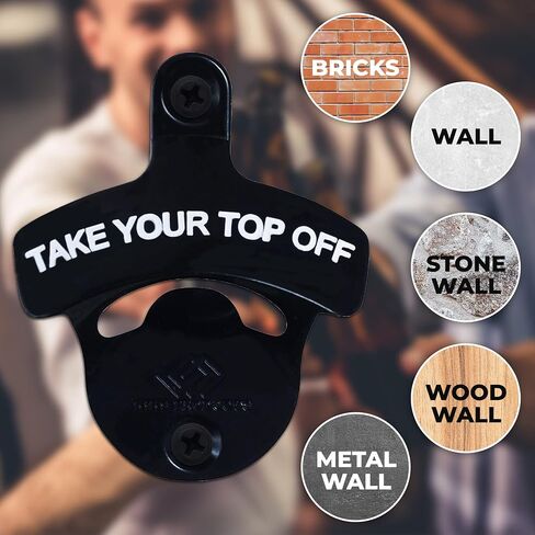 Bottle Opener Wall Mounted - Take Your Top Off opener - Cool &Funny Beer Opener - Perfect for Men, Dad, Boyfriend, Beer Lovers - Durable Black Wall Mounted Beer Accessories in Saudi Arabia