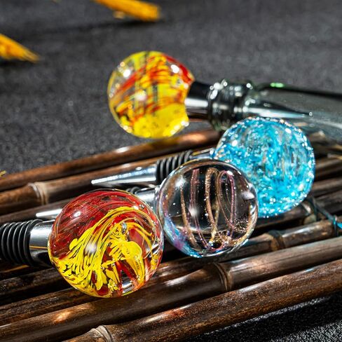 Murano Glass Wine Stoppers, Reusable Wine Bottle Stopper Champagne Stoppers, Perfect Kitchen Wine Decor Wine Accessories Gifts for Men and Women-（blue） in Saudi Arabia