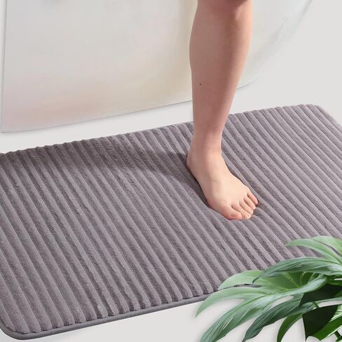Memory Foam Bathroom Rug, Ultra Soft Bathroom Mat, 17x24 Inches Quick Dry and Water Absorption Machine Washable Bathroom Mat, Non-Slip Flannel Bath Rug for Bathroom Floor, Grey in Saudi Arabia
