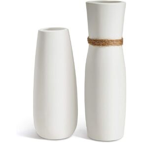 Opps White Ceramic Vases with differing Unique Rope Design for Home Décor – Set of 2