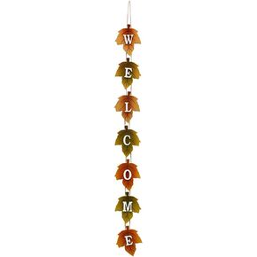 Wood Autumn Welcome Sign Fall Front Door Decor, Rustic Hanging Welcome Door Sign for Autumn Harvest Thanksgiving Halloween Door Wall Decoration Indoor Outdoor 4.25"X36" (1)