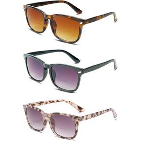 Bifocal Sunglasses Reading Glasses for Women Men 2 Pack Classic Retro UV400 Sun Readers with Comfortable Hinge