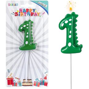 3st Birthday Number Candle Dinosaur Cake Topper Candle Birthday Cake Topper Decoration Candle, 2.75 inches, Suitable for Dinosaur Theme Birthday Party, Green Theme Party, Bakery Decoration