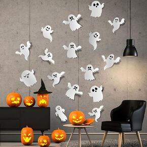 21Pcs Halloween Ghost Wall Decor 3D Cute Ghost Wall Stickers Decoration Reusable Self-Adhesive White Ghost Wall Decals for Home Decor Wall Decal Ghost Window Stickers Horror Halloween Party Supplies