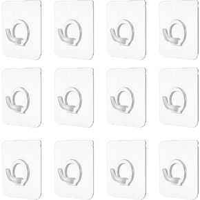 12 Pcs Adhesive Hooks for Hanging Clear Sticky Wall Hooks Heavy Duty Plastic Door Hooks No Drilling Strong Waterproof Sticker Hanger for Home Kitchen Bathroom Office Use in Saudi Arabia