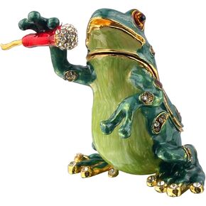 Frog Sing with Microphone Bejeweled Trinket Jewelry Box Animal Figurine Collectible