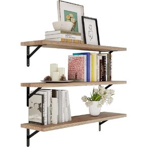 Wallniture Forme 36 inch Long x10 in Deep Rustic Floating Shelves for Wall Storage, Wall Bookshelf Living Room, Wall Shelves for Kitchen, Pantry Shelf Wood Set of 3, Burnt