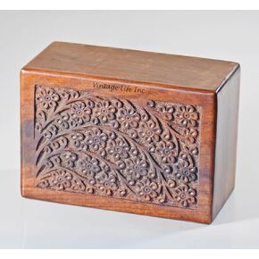 Hand carved Wooden Cremation Urns for Human Ashes Adult & Pets, Memorial Urn Box, Keepsake for Burial/Funeral Ashes, Tree Of Life Urn, Capacity 85" Cu/in (Large 7.5 x 5.75 x 3.5 Inch)