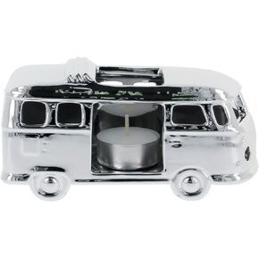 BRISA VW Collection - Volkswagen T1 Campervan Bus Tea Light Candle Holder Ceramic Table Decoration 1:22 (White) (Classic Bus/Silver)