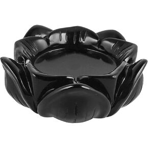 rockcloud 2.4" Healing Crystals Black Obsidian Lotus Flower Crystal Ball Stand, Tealight Holder Hand Carved Home Decor