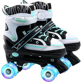 Kids Roller Skates for Boys Girls Youth, and Women. Adjustable Light-Up Canvas Quad Skate for Ages 5-8 & 8-12 Beginners' Outdoor Sports