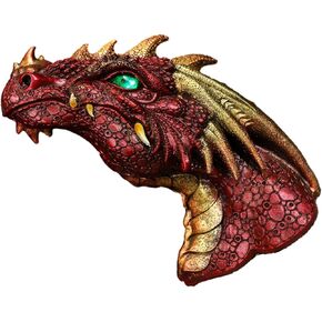 Ebros Gift Fantasy Volcanic Fire Red Spiked Dragon Head Wall Decor Plaque With Color Changing LED Illuminated Eyes Dungeons And Dragons Medieval Renaissance Legends Hanging Sculpture Home Decor