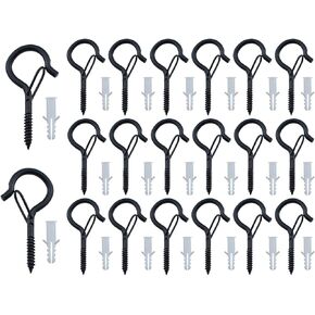 20PCS 2.3x1.2inch Q Hook Black Metal Safety Clasp Windproof Screw Hook for Hanging Outdoor Light Strings and Plant and Decking Lamp