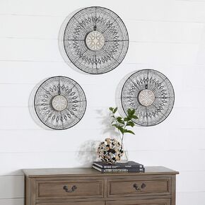 Deco 79 Metal Plate Wall Decor with Intricate Pattern, Set of 3 14", 16", 18"W, Black
