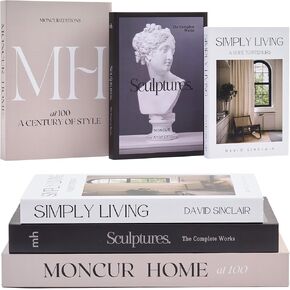 Moncur Home Decorative Coffee Table Books for Home Décor Accents Bookshelf Mid Century Modern Black and White Fake Books With Real Blank Pages Shelf Decor Aesthetic Removable Covers Set of 3