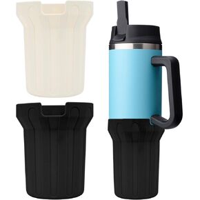 2PCS Silicone Boot Fits Stanley 40 oz Tumbler with Handle, Higher Protective Silicone Bumper Sleeve Anti-Slip Bottle Bottom Bumper Cover for 40 oz Stanley Cup Accessories (Black, Beige)