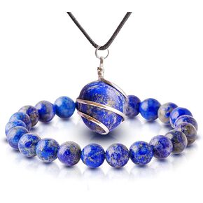 Lapis Lazuli Stone Bracelet & Lapis Lazuli Tumble Pendant Reiki Healing Natural Gemstones Crystals Bead Jewelry Positive Crystals Chakra Crystal Good Luck Charm Gems Energy Generator Gifts in Kuwait