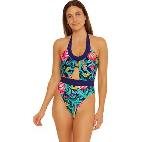 Trina Turk Women's Standard India Garden Halter One Piece Swimsuit-Adjustable, Tie Back, Bathing Suits