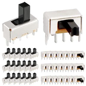 20 Pcs High Knob Vertical Slide Switches SPDT 3 Pin 2 Position 1P2T 5mm SS12D10 & SS12F15 Panel Mount Micro Mini Latching Toggle Switch for Toy/Audio Equipment/DIY